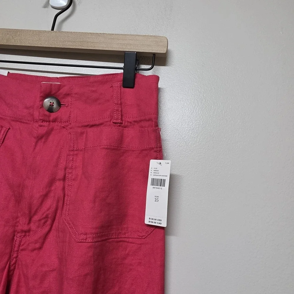 Anthropologie Maeve The Colette Cropped Linen‎ Wide-Leg Pants Pink Sz 25 NWT